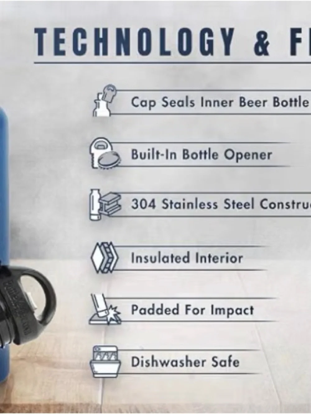 The Standard 2.0 Original Stainless Steel Beer Bottle Holder Insulator Blue